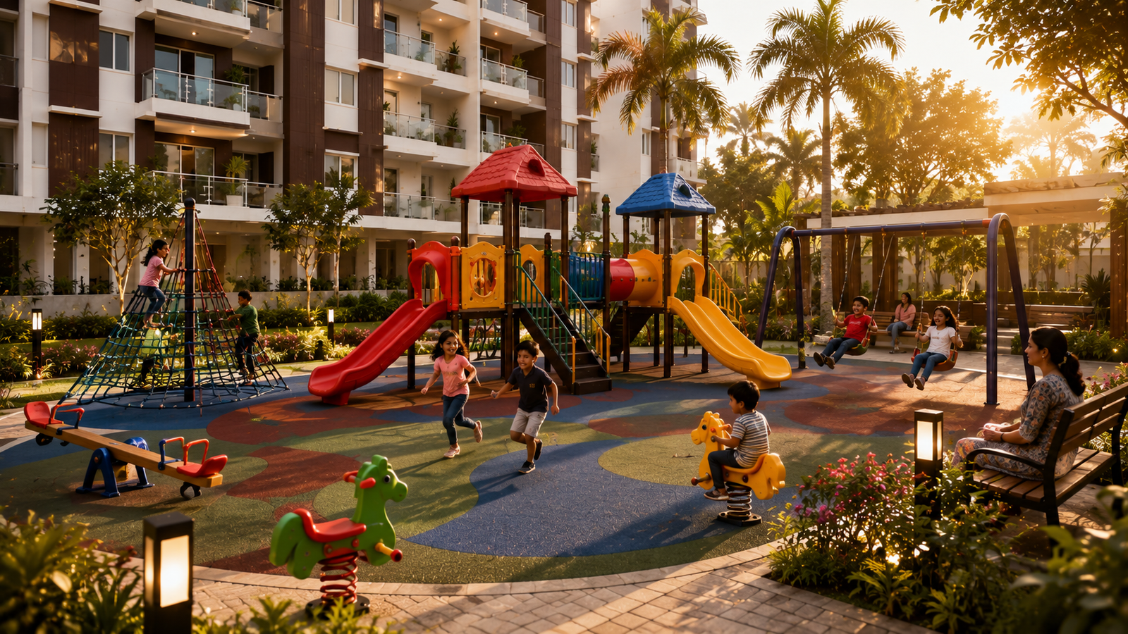 Children enjoying the landscaped play arena