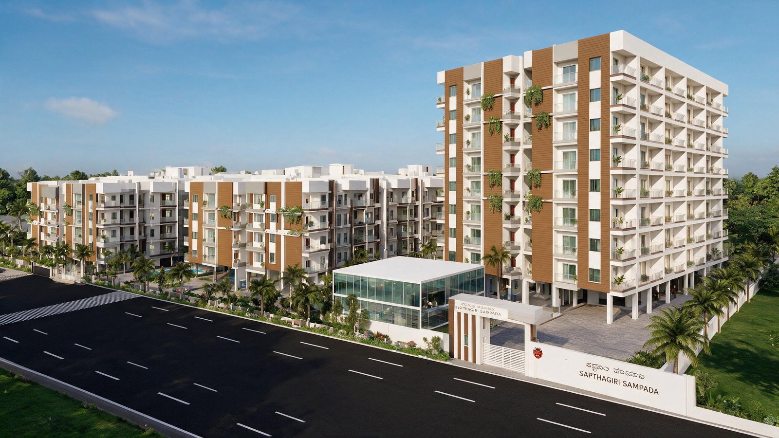 Front aerial rendering of Sapthagiri Sampada